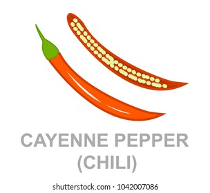 icon Cayenne pepper (chili) whole and in section. chili pepper icon, spicy vegetable illustration, spicy mexican food