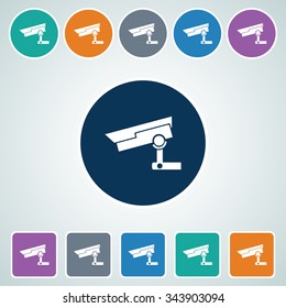 Icon of CCTV Camera in Multi Color Circle & Square Shape. Eps-10.