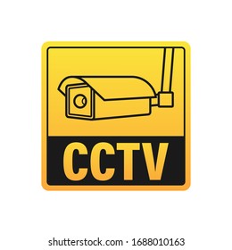 Symbol mit Fernseher auf weißem Hintergrund. Silhouettensymbol. Kamerasymbol. Warnhinweis-Aufkleber. Closed Circuit Television, CCTV. Stockillustration für Vektorillustrationen.