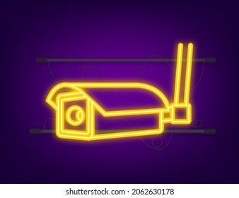 Icon with cctv on white background. Neon icon. Silhouette symbol. Camera icon. Vector illustration