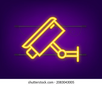 Icon with cctv on white background. Neon icon. Silhouette symbol. Camera icon. Vector illustration