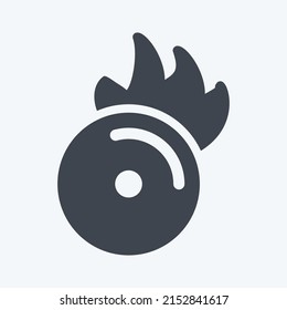 Un CD de iconos en llamas. adecuado para el símbolo musical. estilo glifo. diseño simple editable. vector de plantilla de diseño. ilustración de símbolo simple