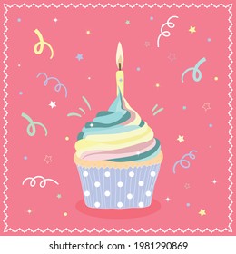 Icon celebratory cupcake with a candle. Vector illustration