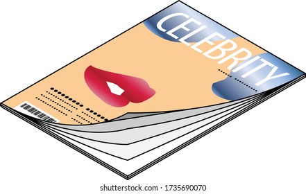 Icon of a celebrity magazine with a stylized face, red lips, reflective sunglasses.