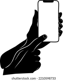 Icon of a Cell Phone Line Mobile holding hands. A vector of a smartphone with a white screen