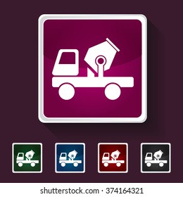 Icon of Cement Mixer Truck on Multicolored Squares. Eps-10.