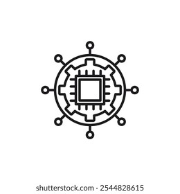 icon Central processing unit with cogs and multiple connections, perfect for technology, innovation, data processing, network concepts for design projects.