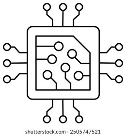 An icon of a central processing unit with integrated circuits, representing advanced computing, AI processing, and digital technology in modern systems.