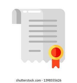 Icon of certificate in flat style. Illustration isolated on white background.