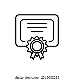 icon certificate, Certificate with ribboned seal symbolizes achievement. Suitable for award ceremony invitations, graduation announcements, or professional certifications. 