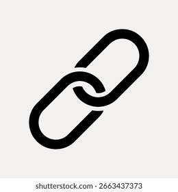 Ícone de um link de cadeia. Design simples de elos de corrente. Símbolo de link de cadeia preta em um fundo branco. Ilustração minimalista do link da cadeia. Conceito de conectividade. Vetor de ícone do computador.