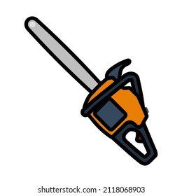 Icon Of Chain Saw. Editable Bold Outline With Color Fill Design. Vector Illustration.