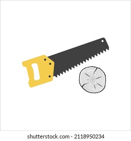 icon of a chainsaw sawing a log. Image on white background