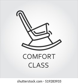 Icon Of Chair Rocking. Comfort Class Concept. Simple Mono Black Line Label Of High Convenient Service. Logo In Outline Style For Websites, Mobile Apps And Other Design Needs. Vector Contour Graphics