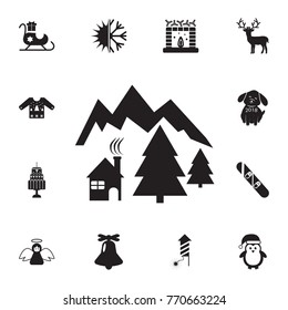 Icon for chalets and mountain holidays. Set of elements Christmas Holiday or New Year icons. Winter time premium quality graphic design collection icons for websites, web design on white background