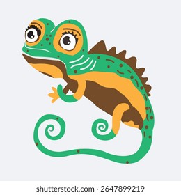 ícone camaleão desenho animado ilustração de um camaleão andando sobre um galho