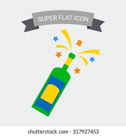 Icon of champagne bottle being opened with sparks and splashes