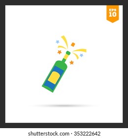 Icon of champagne bottle being opened with sparks and splashes