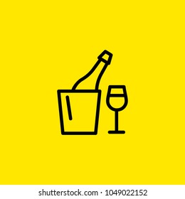 Icon of champagne in bottle cooler and glass. Bucket, ice, flute. Celebration and drinks concept. Can be used for topics like restaurant, party, hotel, service.