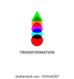 Icon change, transformation, evolution, transformation, coaching. Circle turns into up arrow. Vector illustration
