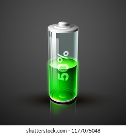 Icon a charged battery. Charging process. Battery charge status. Different states of a charge. Isolated on grey background. Business Infographics 