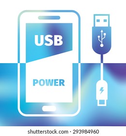 Icon Charging Mobile Phone - USB Connection - Symbol Recharging Energy - Flat Design - Vector Graphics