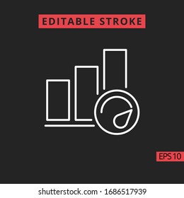 Icon chart growth indicator line, outline vector sign, linear style pictogram isolated on black. Sign or symbol, Editable Stroke.