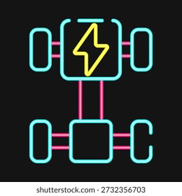 Icon chassis. Electric vehicle elements. Icon in neon style.