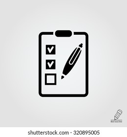 Icon of checklist on clipboard with pen