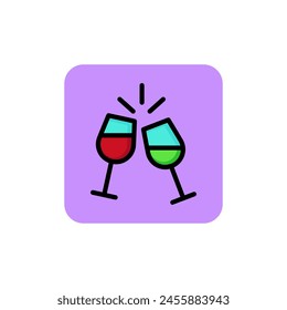 Icon of cheering champagne flutes. Toast, event, drink. Alcohol concept. Can be used for topics like anniversary, romantic date, honeymoon