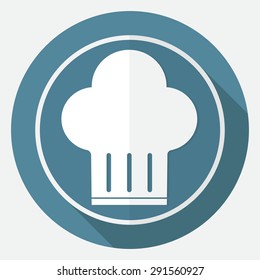 Icon chef hat on white circle with a long shadow