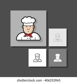 Icon chef in white hat, made in the style of contour