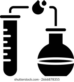 Ícone do processo de análise química relacionado ao petróleo em laboratório para determinar a qualidade, composição ou conteúdo no campo da ciência, pesquisa ou inovação.