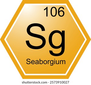 The icon of the chemical element Sg is Seaborgium. A chemical element of the periodic table. Sg is a transition metal. Science, chemistry. Vector hexagonal image.