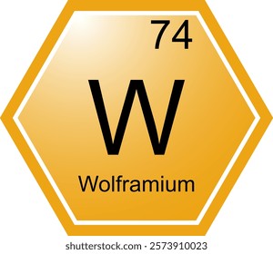 The icon of the chemical element W is Tungsten. A chemical element of the periodic table. W is a transition metal. Science, chemistry. Vector hexagonal image.