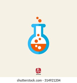 Icon of chemical laboratory flask with bubbling liquid