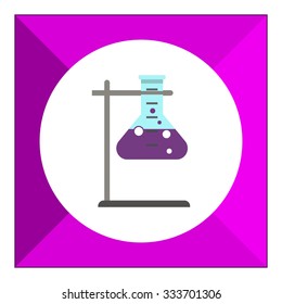 Icon of chemical laboratory flask with bubbling liquid in holder