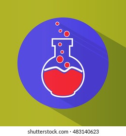 Icon. Chemical laboratory flask. Tube. Tests. Science Round. Bright. Flat design.