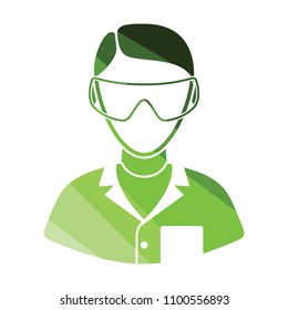 Icon of chemist in eyewear. Flat color design. Vector illustration.