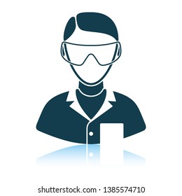 Icon of chemist in eyewear . Shadow reflection design. Vector illustration.