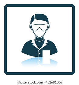 Icon of chemist in eyewear . Shadow reflection design. Vector illustration.