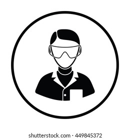 Icon of chemist in eyewear . Thin circle design. Vector illustration.