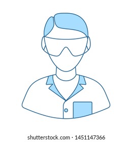 Icono De Químico En Ojo. Línea Delgada Con Diseño De Relleno Azul. Ilustración vectorial.