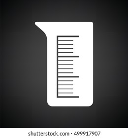 Icon of chemistry beaker. Black background with white. Vector illustration.