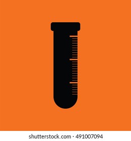 Icon of chemistry beaker. Orange background with black. Vector illustration.