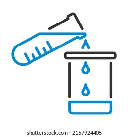 Icon Of Chemistry Beaker Pour Liquid In Flask. Editable Bold Outline With Color Fill Design. Vector Illustration.