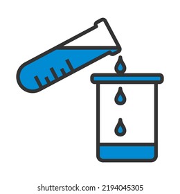 Icon Of Chemistry Beaker Pour Liquid In Flask. Editable Bold Outline With Color Fill Design. Vector Illustration.