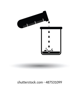 Icon Of Chemistry Beaker Pour Liquid In Flask. White Background With Shadow Design. Vector Illustration.