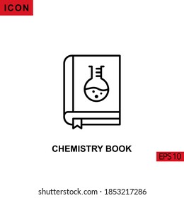 Icon chemistry book with erlenmeyer flask boiling. Outline, line or linear vector icon symbol sign collection for mobile concept and web apps design.