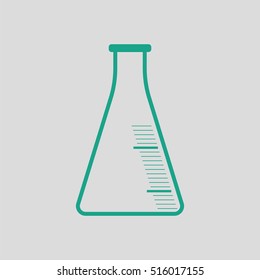 Icon of chemistry cone flask. Gray background with green. Vector illustration.